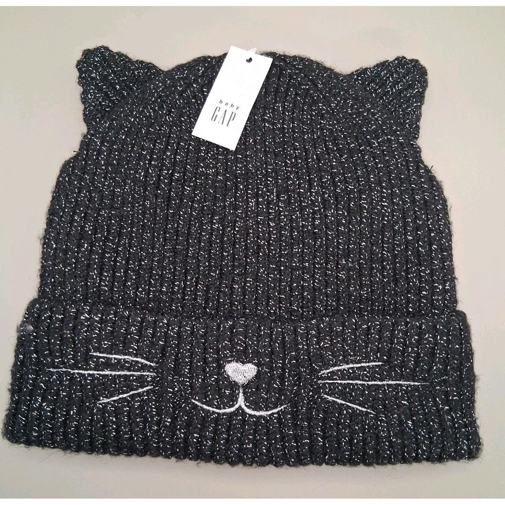 Baby Gap Black Cat w/ Silver Glitter Fall/Halloween/Winter Hat 0-6 Months NWT